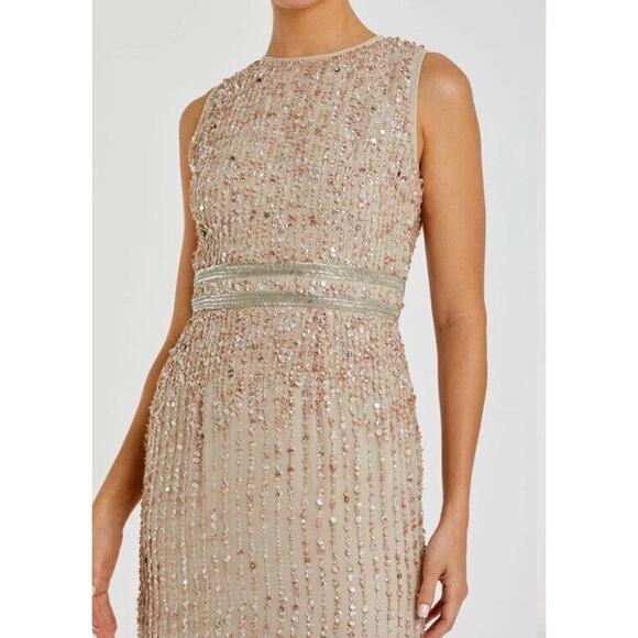 Mac Duggal 93603 Nude Sequined High Neck Sleeveless Column Gown Size8 - Picture 3 of 8